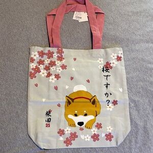 Pink-Handled Sakura Shiba Inu Tote Bag